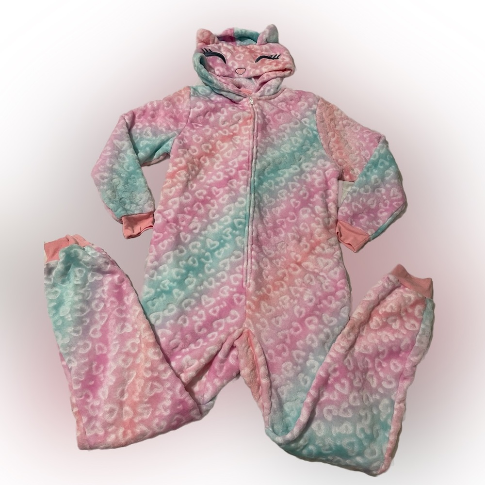 Saint Eve Girl’s Jumpsuit Pajama Size:10/12 color:Pink/White/Blue (NWT)